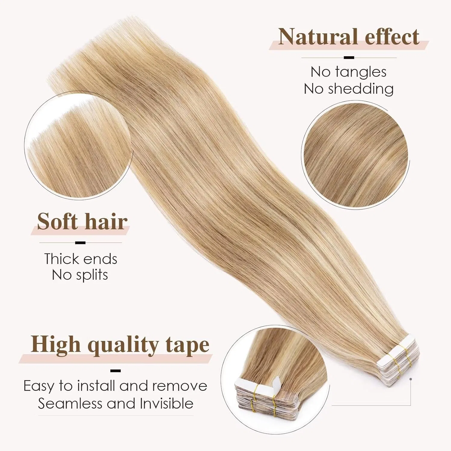 Накладные пряди Tess Tape Extensions из натуральных волос Ombre Light Brown/Blonde Tess, Light Brown/Light Blonde Balayage — фото 2