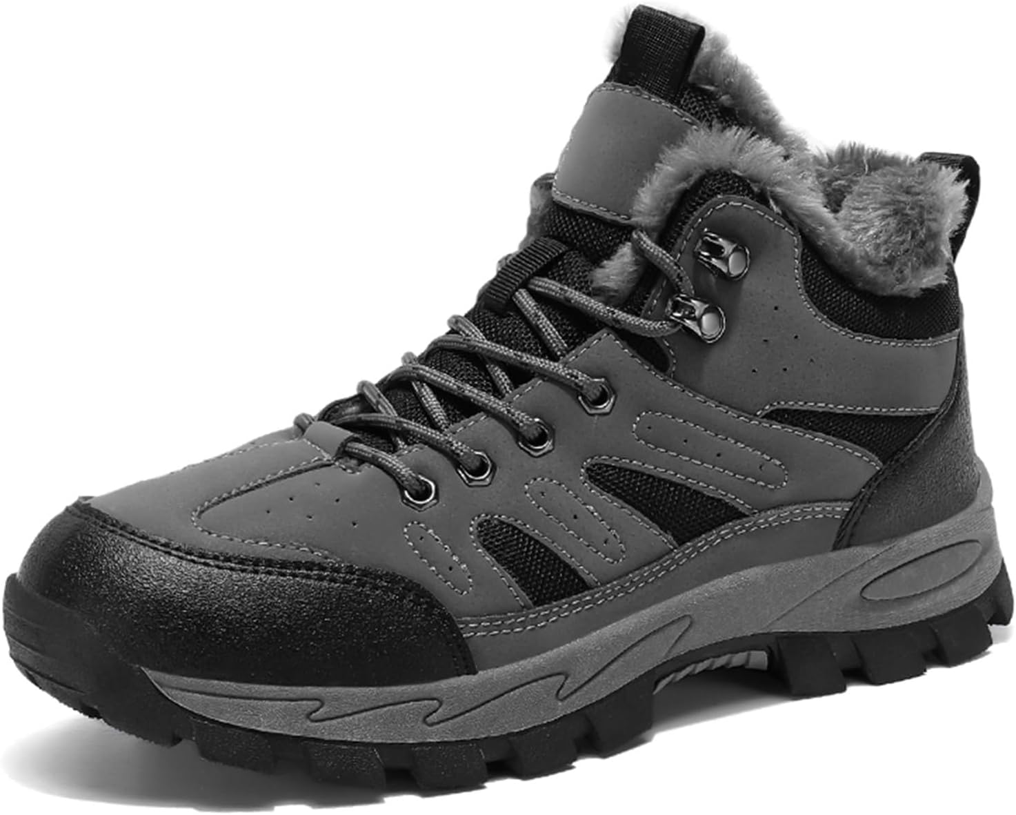 

Зимние мужские теплые снегоступы из кожи, водонепроницаемые плюшевые походные ботинки Generic, серый