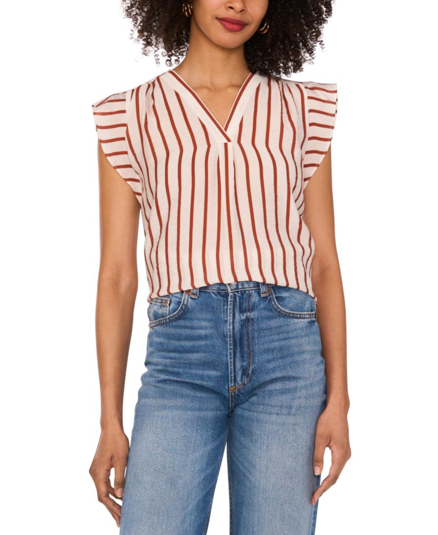 

Женская полосатая рубашка с V-образным вырезом и короткими рукавами Vince Camuto, Chili