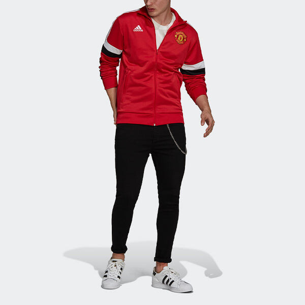 Куртка adidas MUFC 3S TRK TOP Soccer/Football Sports Jacket Red, красный — фото 4