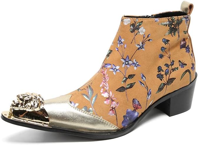 

Мужские ковбойские сапоги Santimon Mens, праздничное платье, повседневные кожаные с металлическим носком, ручной работы, челси сапоги для мужчин, модные, с цветочным узором и молнией, вестерн сапоги, светло-коричневый