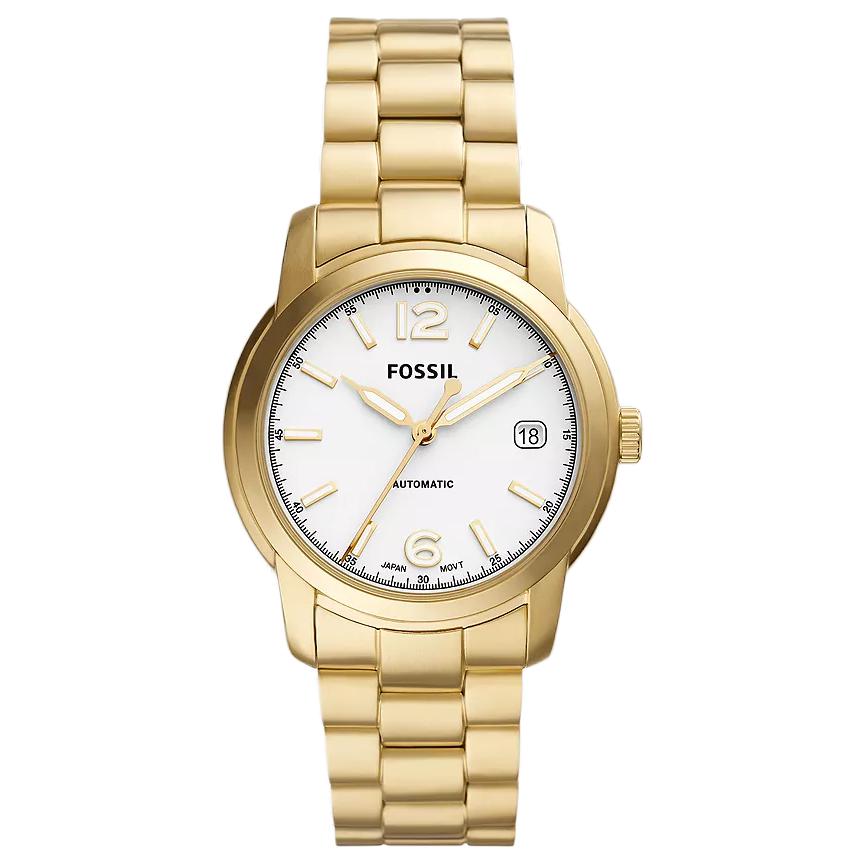 

FOSSIL Часы Heritage Collection Wrist Watch Automatic Mechanical Movement Stainless Steel Strap 38mm White Dial Unisex, White Dial