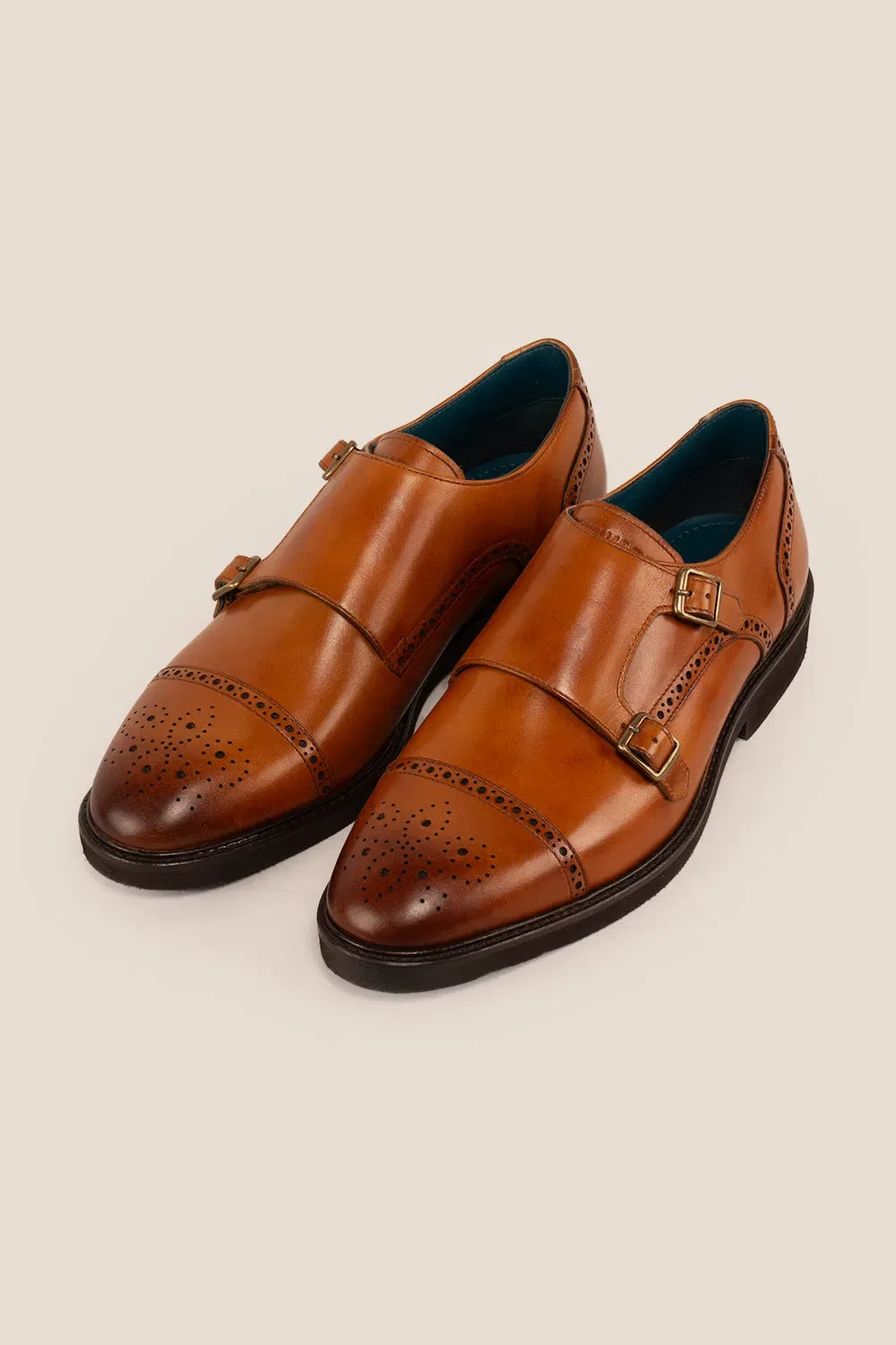 Туфли броги monk strap из кожи Shelby от Oswin Hyde, бежевый — фото 4