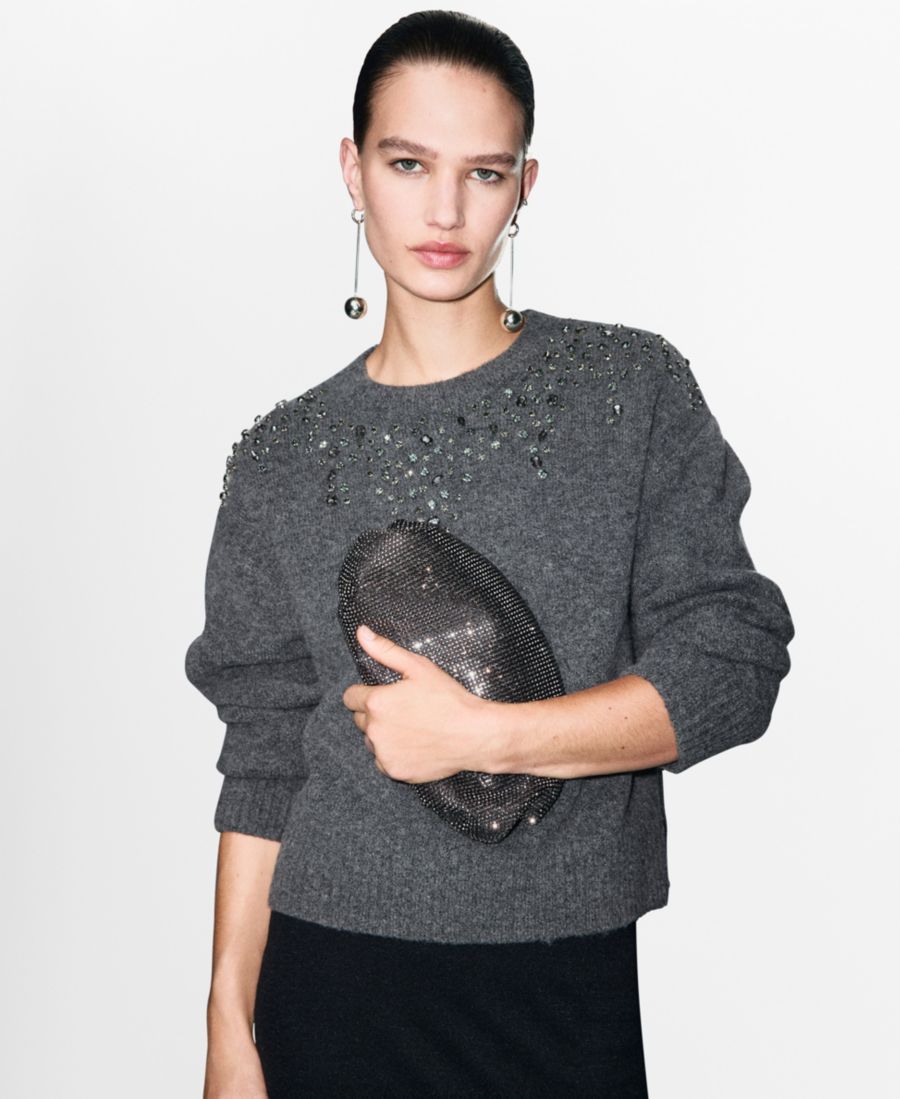 

Женский вязаный свитер с пайетками MANGO, Dark Heather Gray
