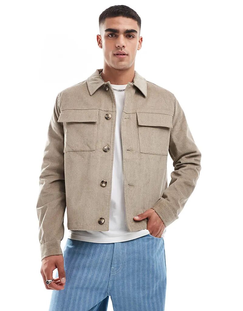 

Укороченная вельветовая куртка харрингтон в камне ASOS DESIGN