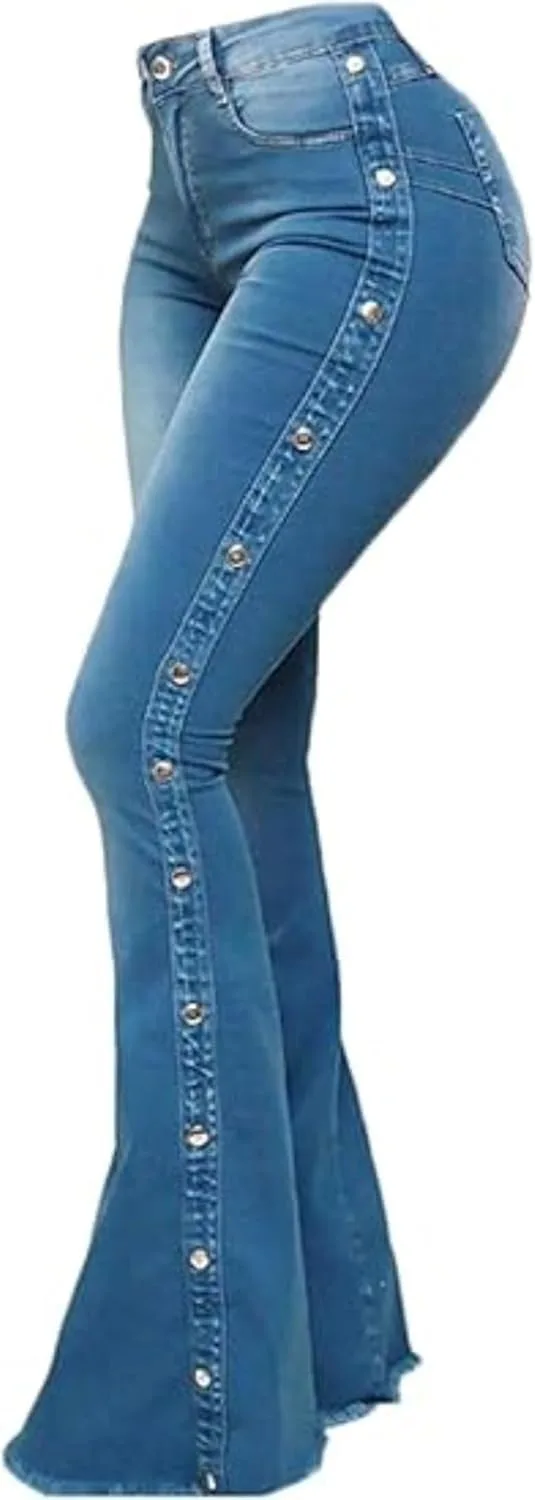 

Женские джинсы с высокой талией и расклешенным низом DGHM-JLMY