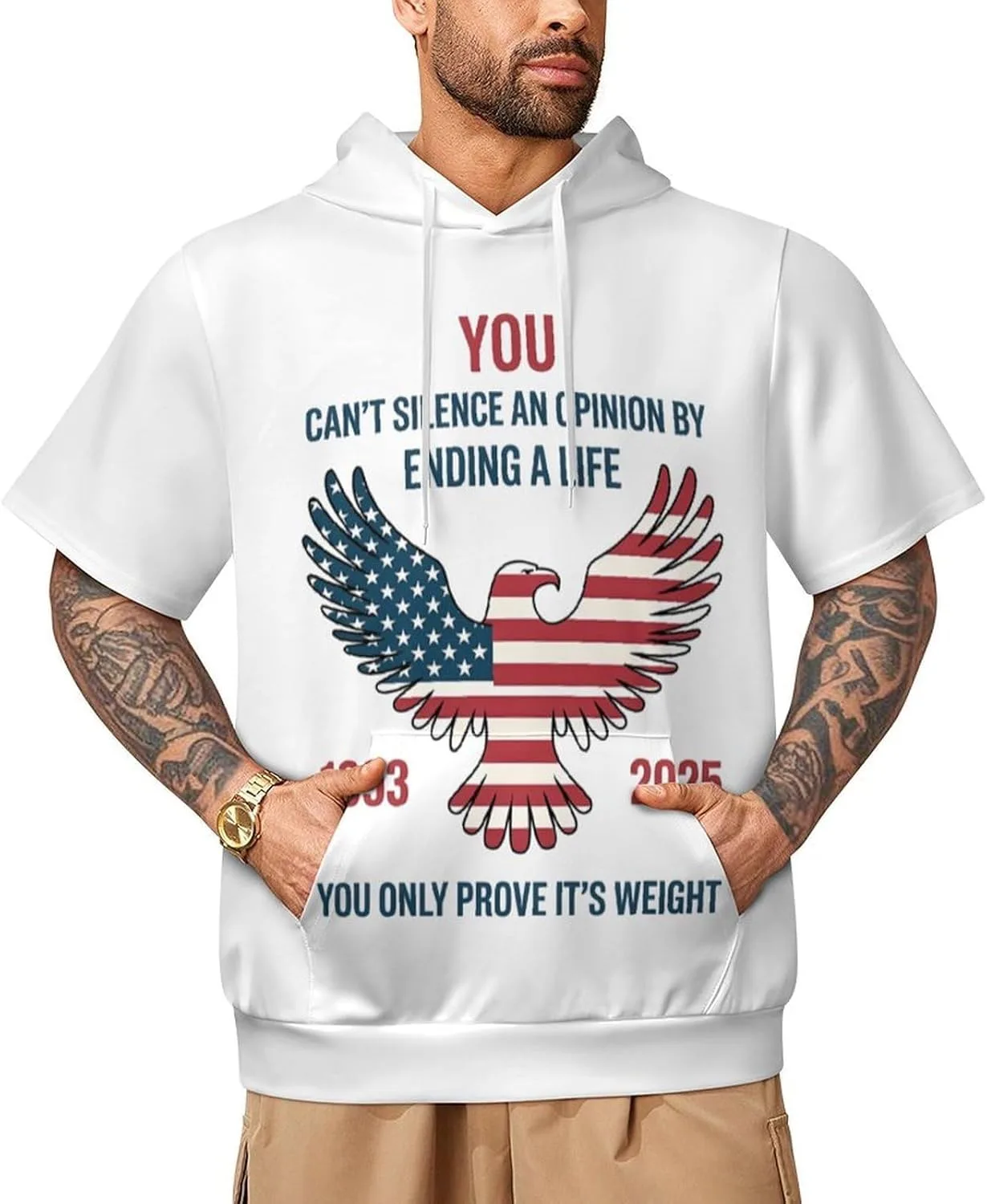 

Мужская футболка-худи Charlie Kirk с короткими рукавами и карманами CONGIRLBOON