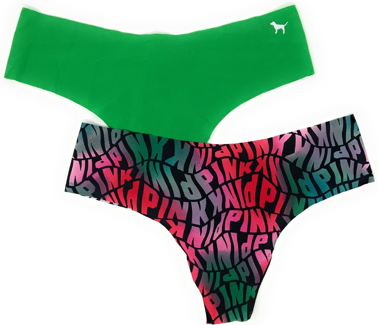 

Трусики Victoria's Secret Pink No-Show, набор из 2 штук, Green/ Ombree Wave Logos