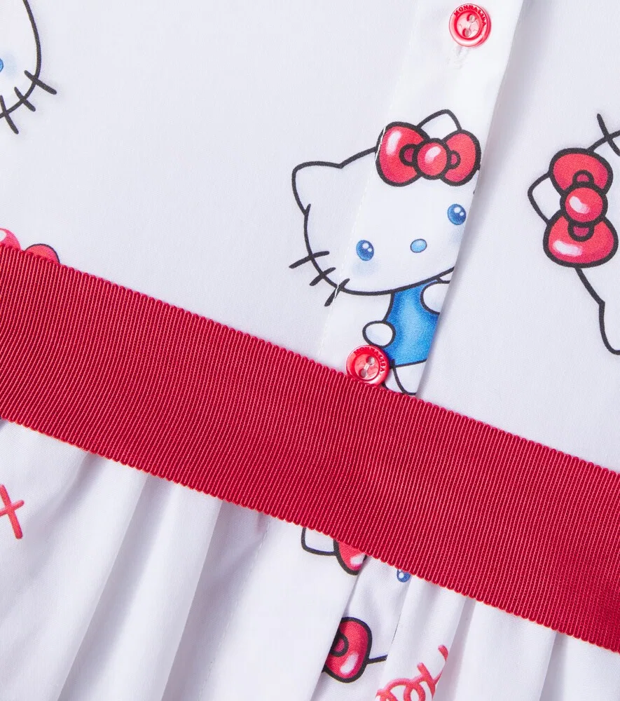 Платье-рубашка из хлопкового поплина с изображением Hello Kitty Monnalisa, белый — фото 3
