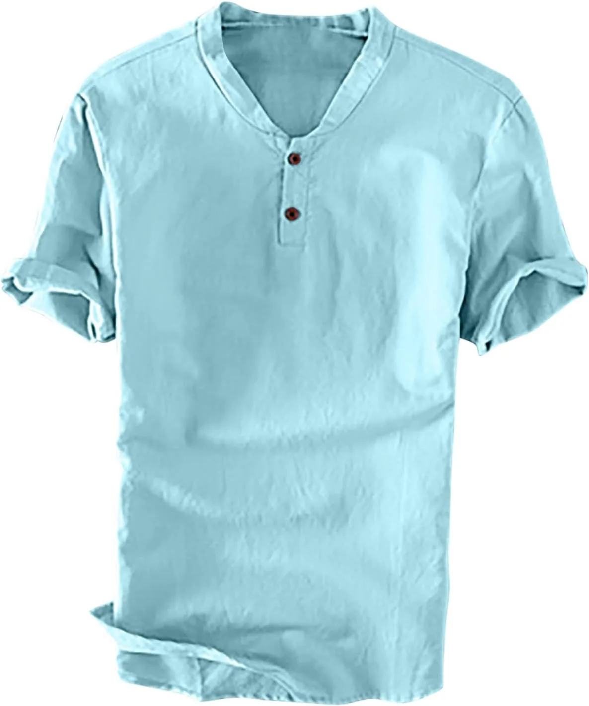 Мужская хлопковая футболка с V-образным вырезом Henley, короткий рукав, Slim-Fit
