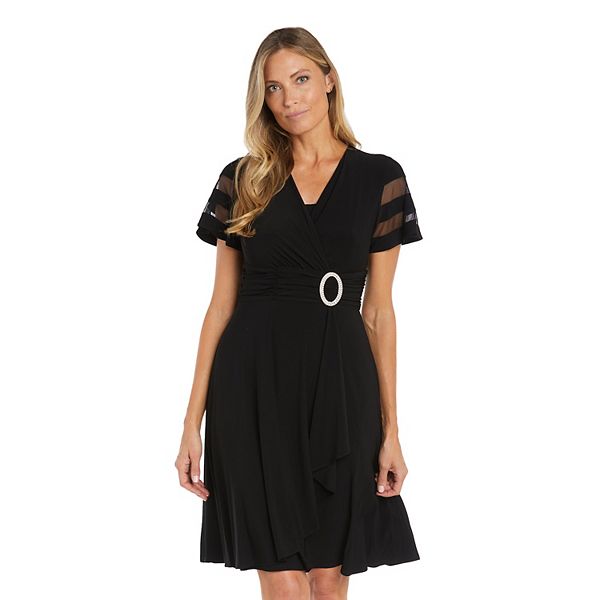 

Платье-обертка Petite с прозрачными рукавами каскад R&M Richards, Black