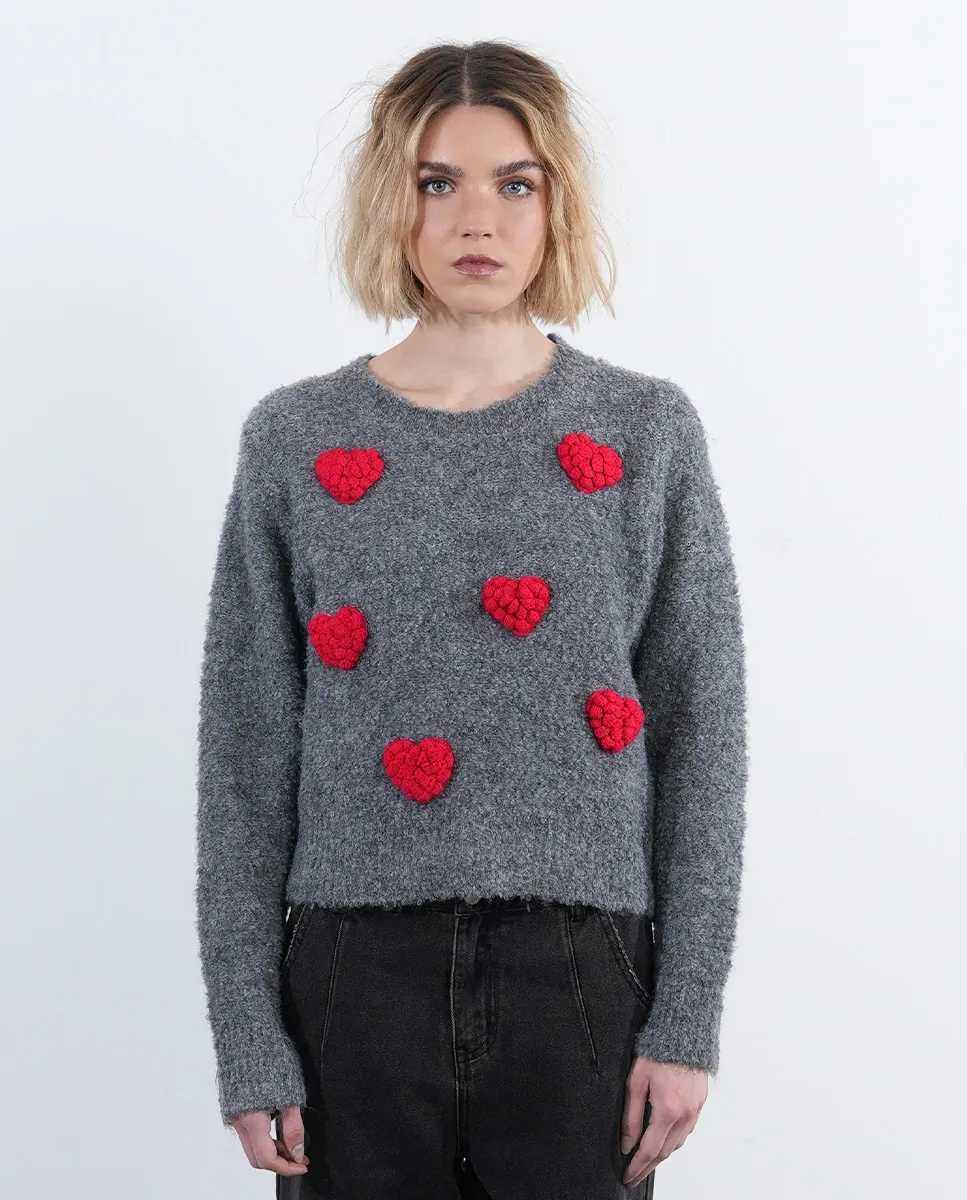 

Женский джемпер с длинным рукавом с принтом в виде сердец Lili Sidonio, серый