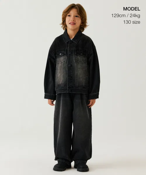 Джинсовая куртка оверсайз MUSINSA STANDARD KIDS, хлопок 100%, цвет Wash Black — фото 2