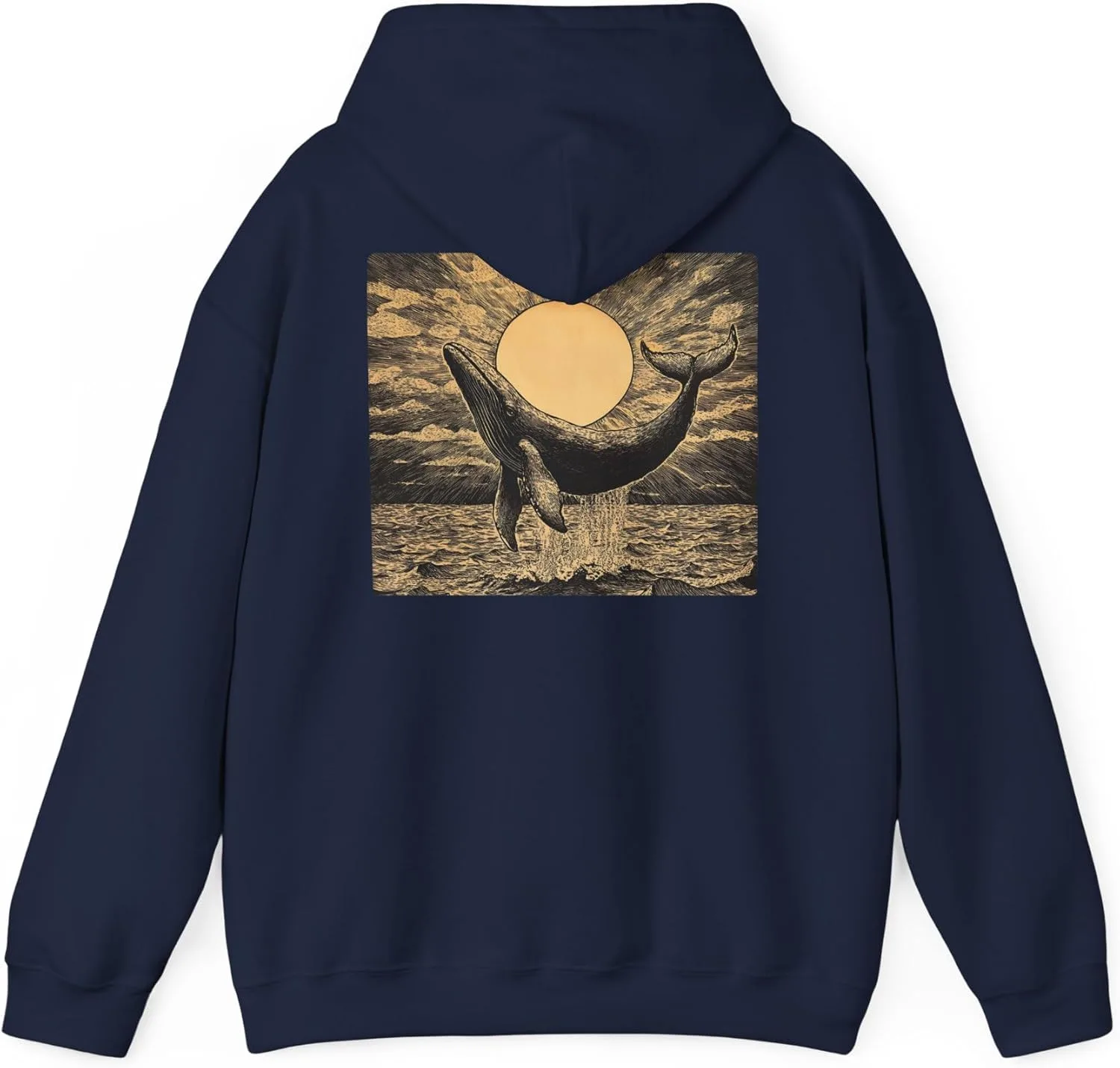 

Толстовка с капюшоном и принтом Vintage Whale Leaping Against a Sunrise