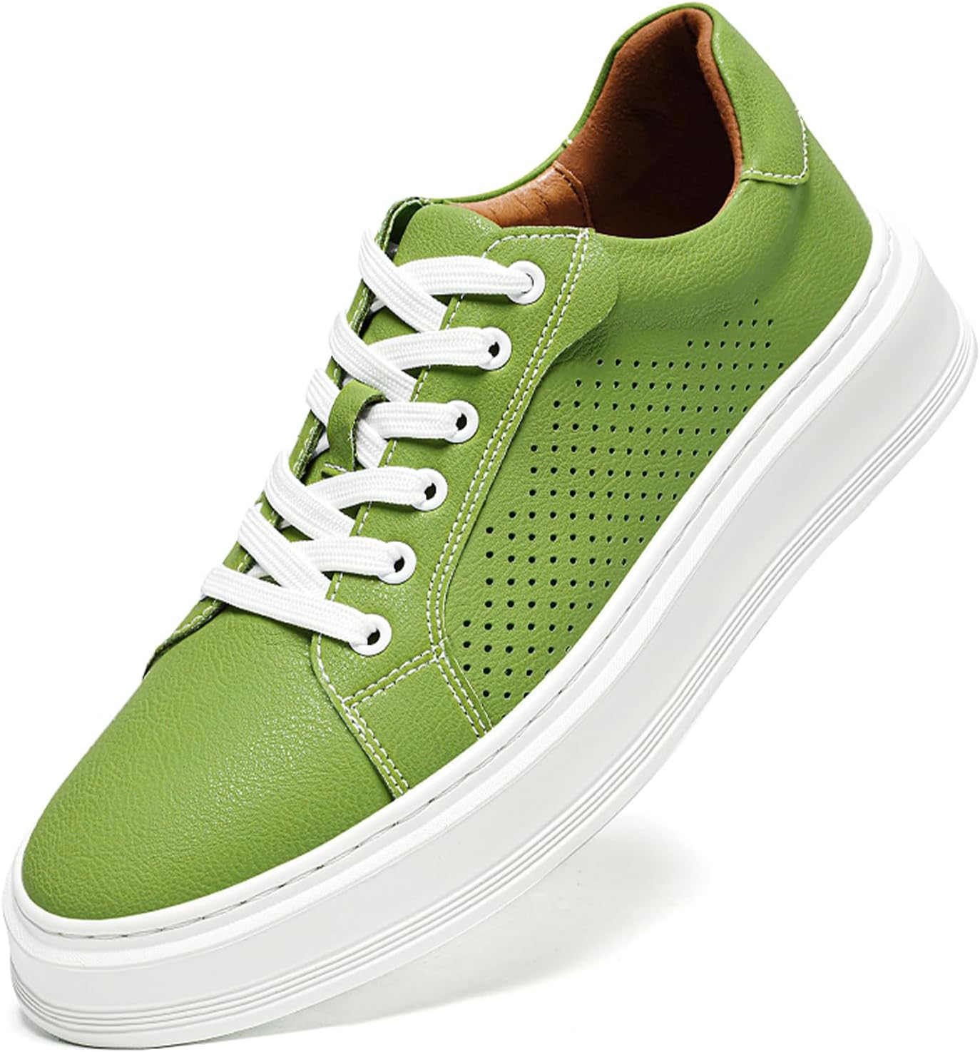

Мужские перфорированные кожаные кроссовки, дышащие, повседневные, низкие, для ходьбы, с шнуровкой, удобные, классические, для путешествий и скейтбординга Dacnakby, зеленый