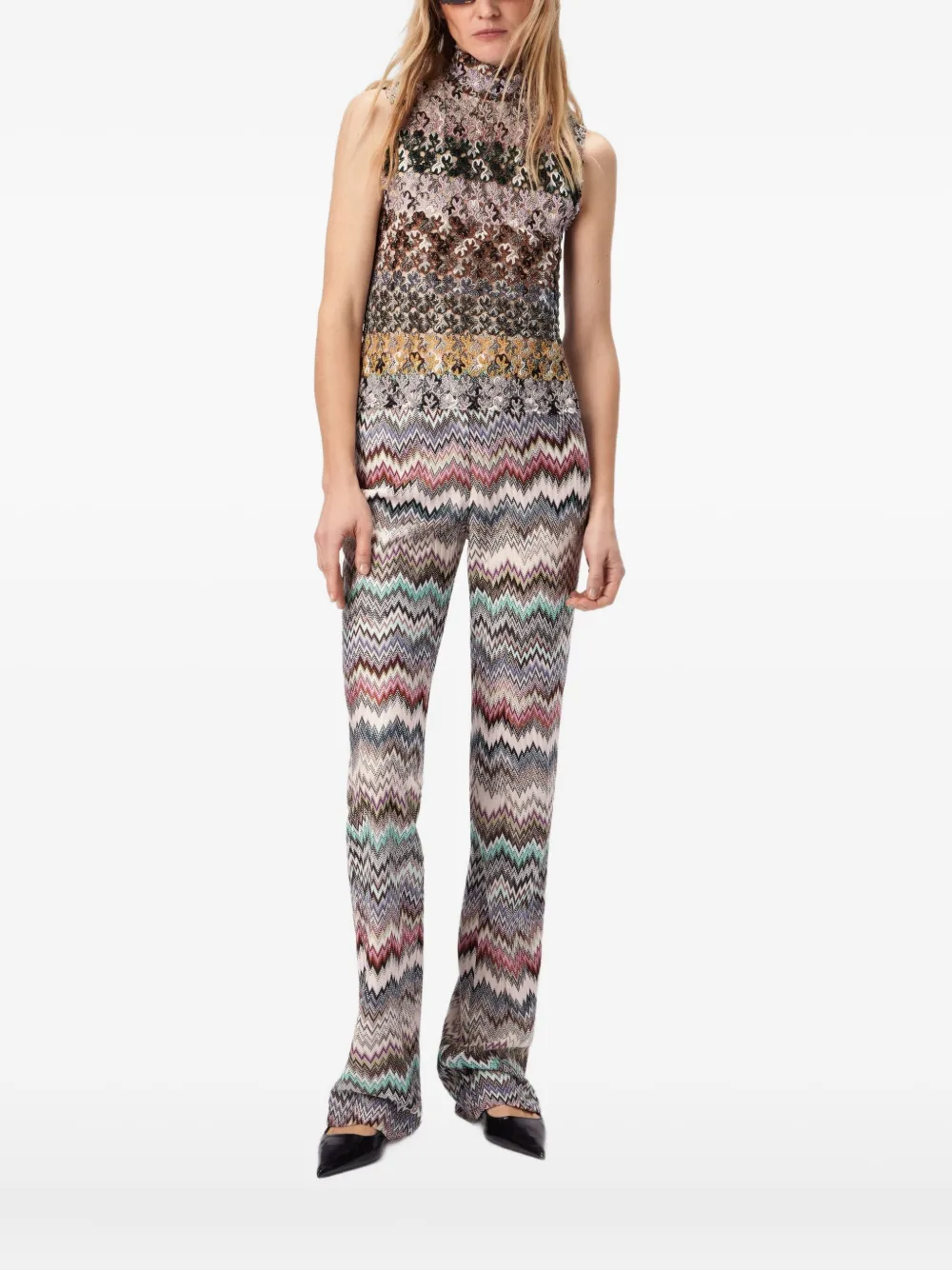 

Топ с высоким воротом и цветочным узором Missoni, нейтральный