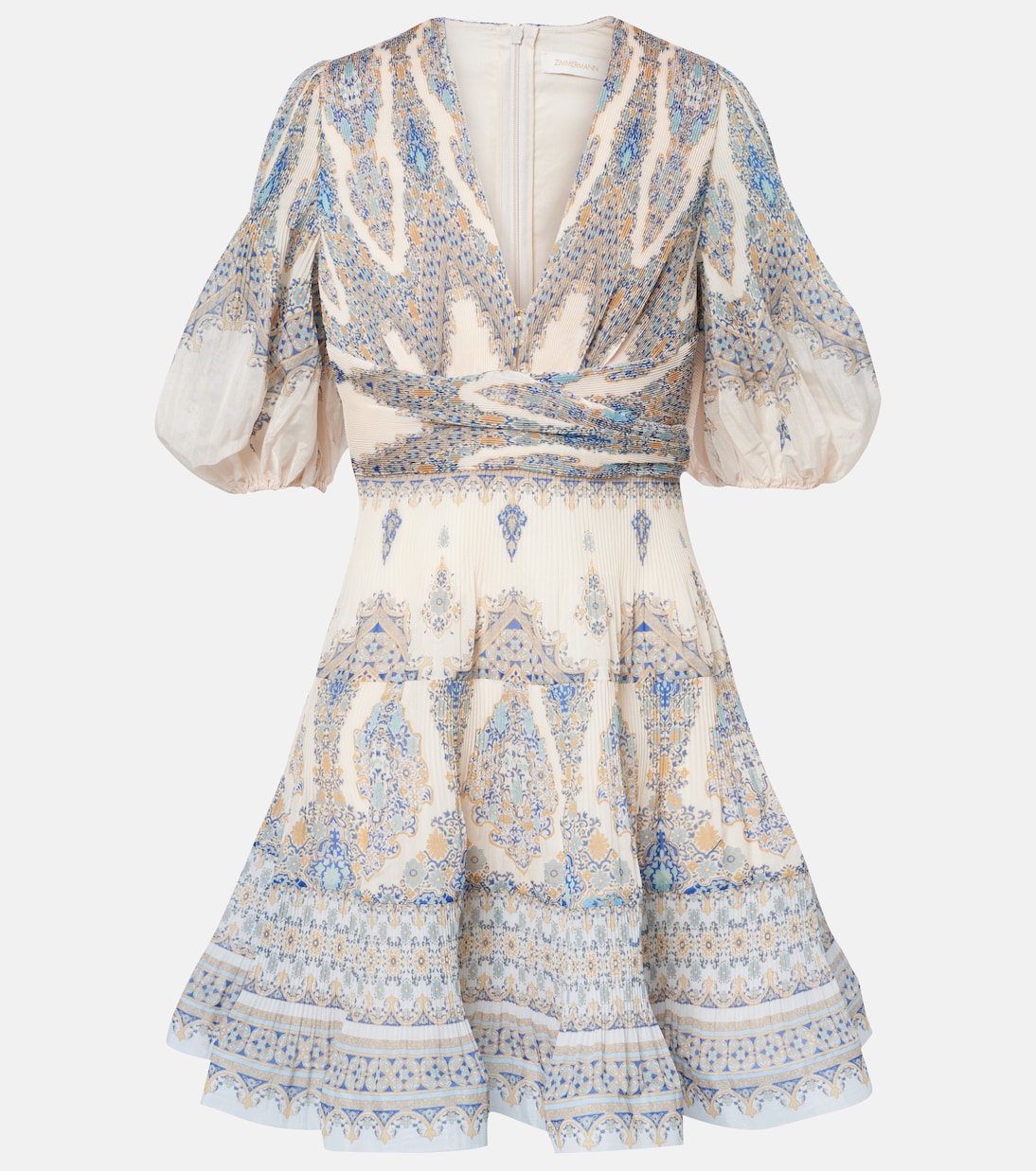 

Мини-платье с плиссировкой и узором пейсли Zimmermann, Blue Paisley