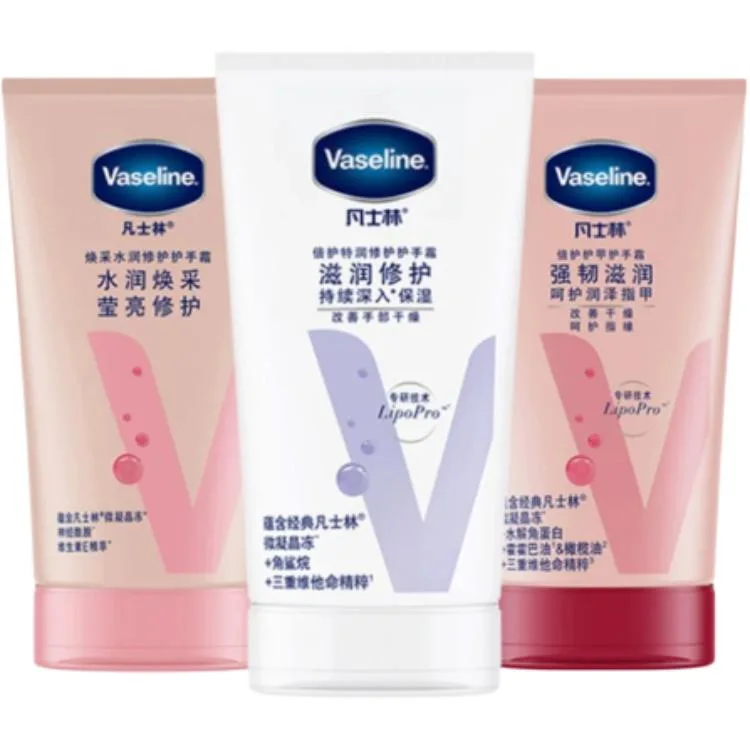Крем для рук с витаминами для сияния кожи и цитрусовым ароматом Vaseline, Three-Piece Set: Intensive Repairing Hand Cream 50ml+Nail and Hand Moisturizing Cream 50ml+Revitalizing Hydrating Repairing Hand Cream 50ml