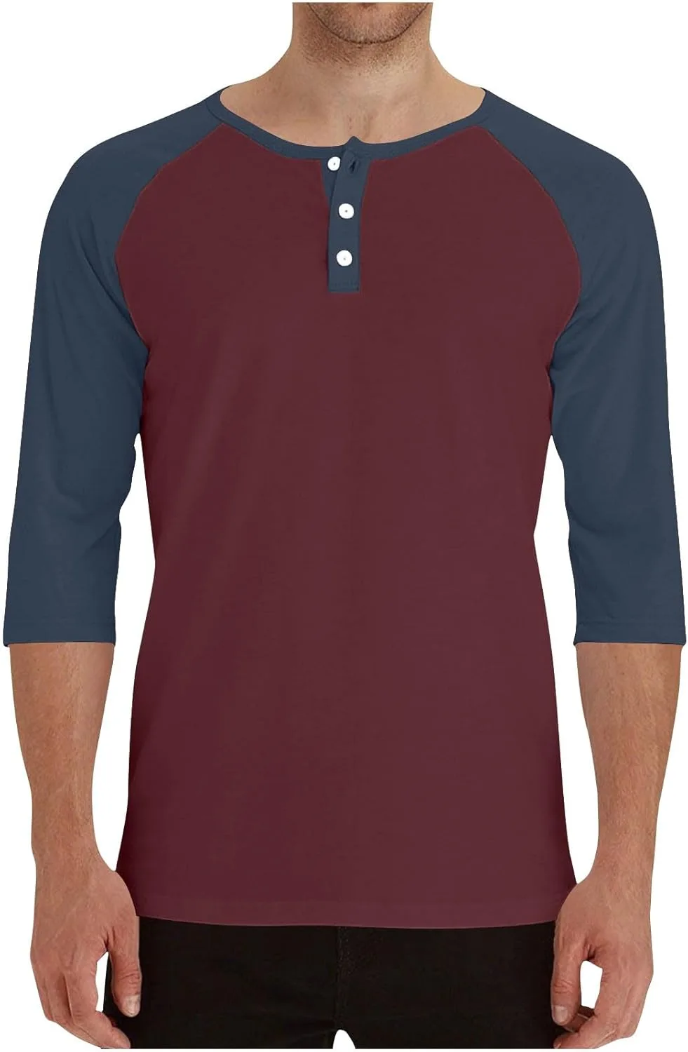 

Мужская футболка Henley с рукавом 3/4 и круглым вырезом