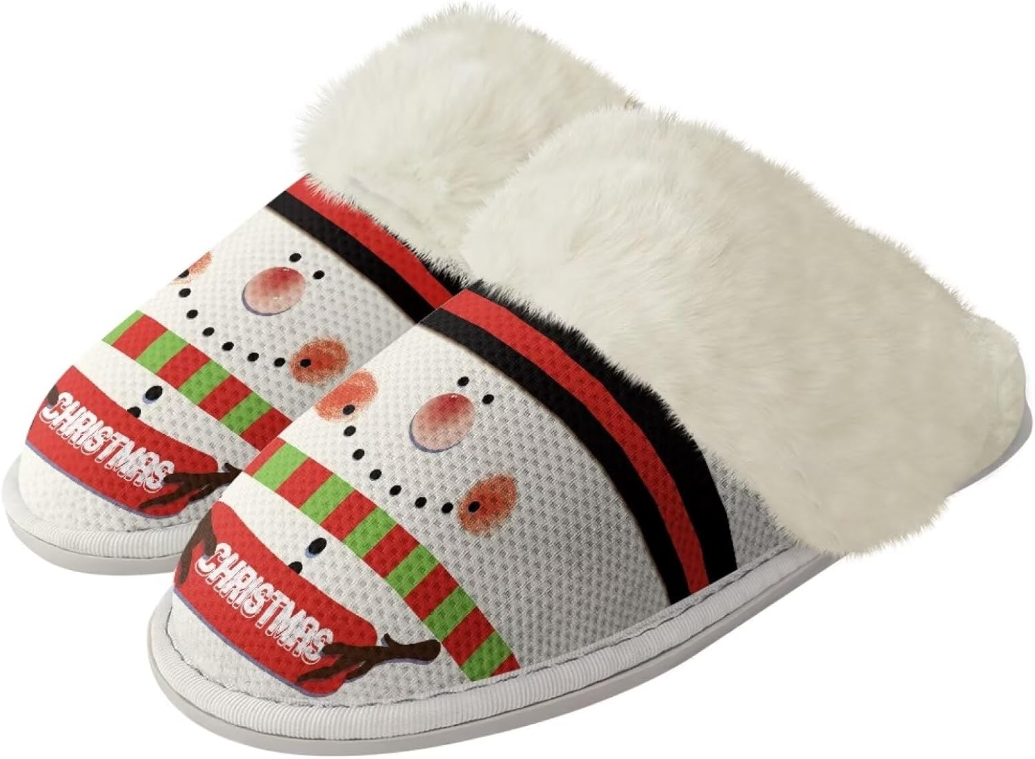 

Рождественские хлопковые тапочки с принтом для женщин и мужчин, повседневные, с нескользящей подошвой, мягкие плюшевые домашние тапочки для улицы и дома Zhangruoheng, Christmas Snowman Print