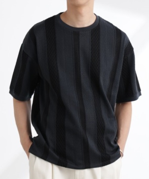 

Футболка с короткими рукавами, жаккардовая, в полоску NANO universe, черный