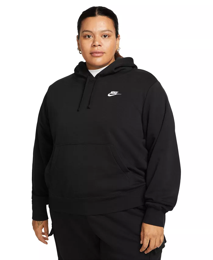 Женская спортивная флисовая толстовка с капюшоном Club, размеры XS-4X Nike, черно-белый — фото 2