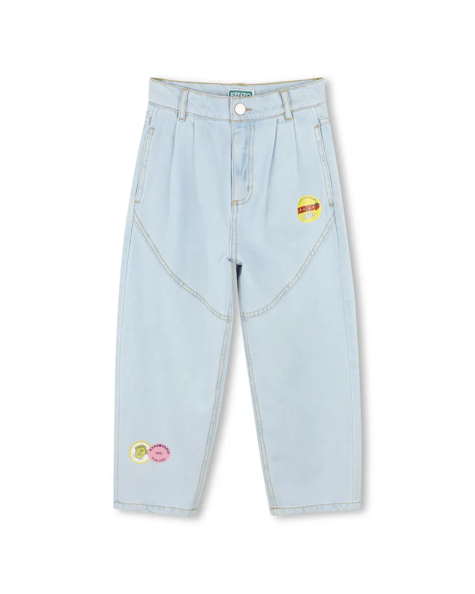 

Джинсы из хлопка для девочек со складками Kenzo Kids, голубой