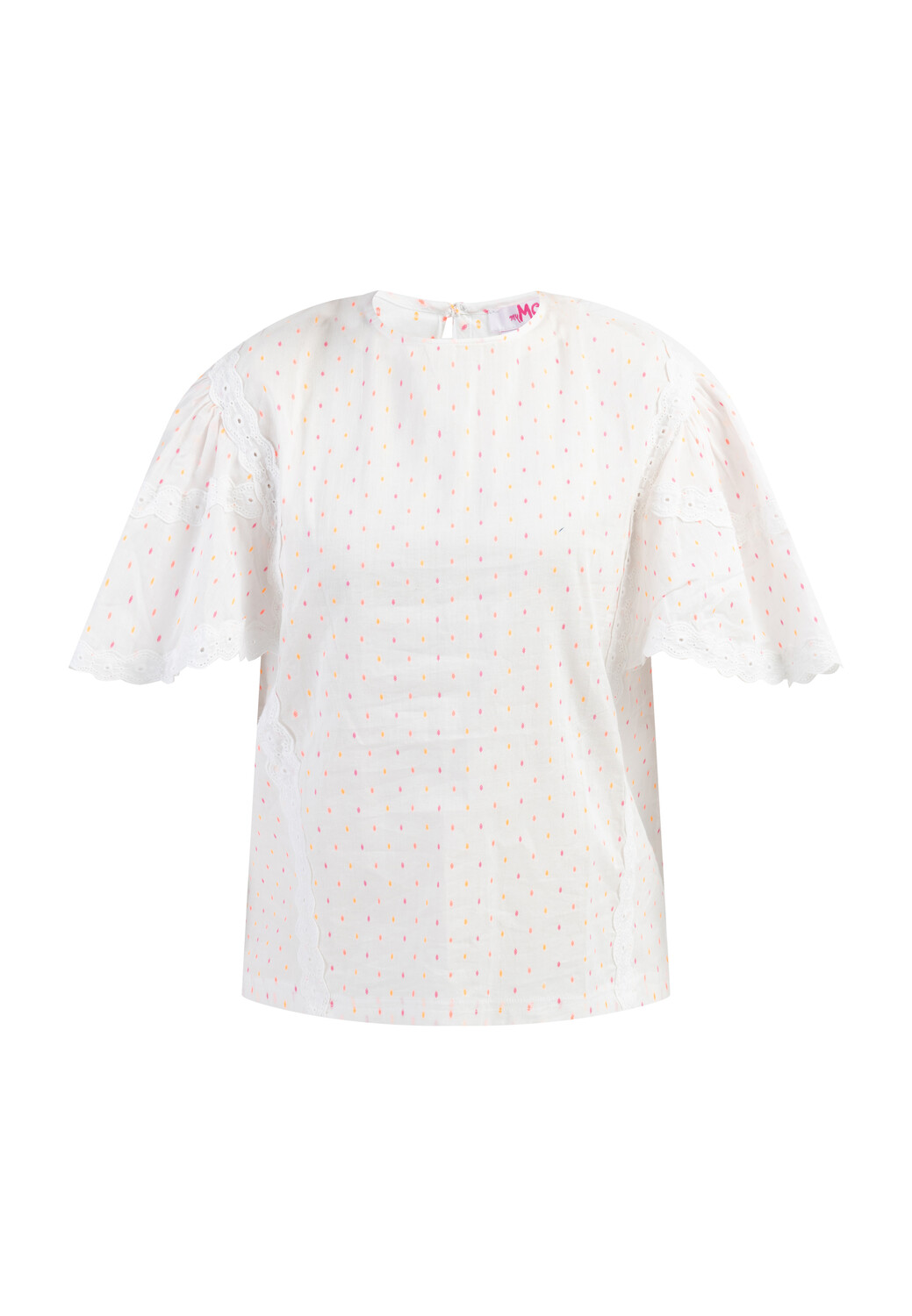 

Блуза myMo Mit Spitze, цвет Weiss Pinkorange Punkte