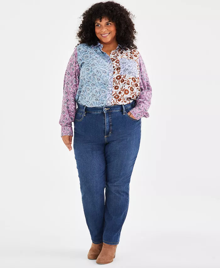 

Джинсы прямого кроя с высокой посадкой больших размеров Style & Co, синий