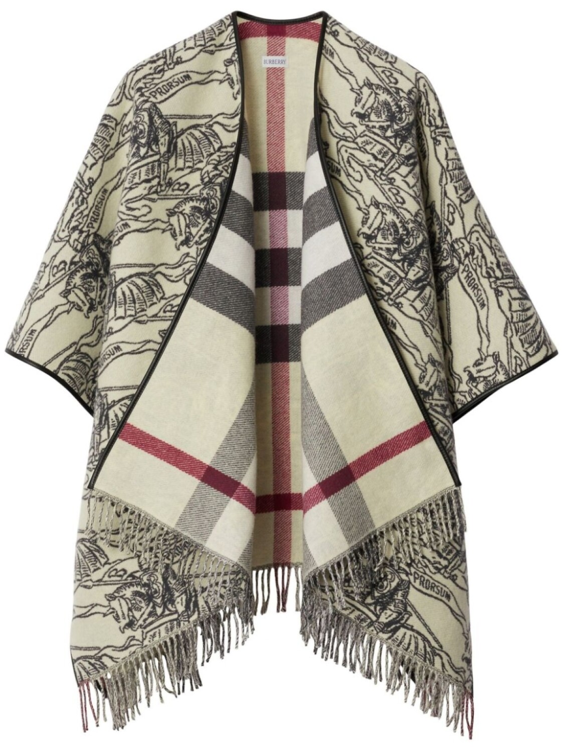 

Burberry пончо Equestrian Knight с бахромой, серый