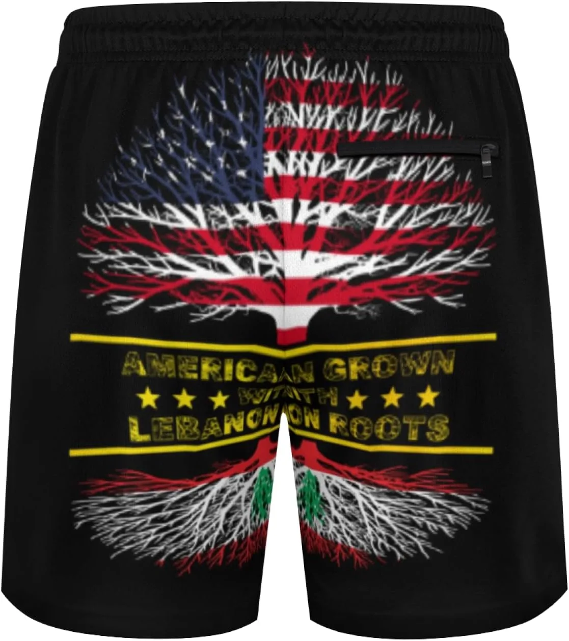 Мужские плавки American Grown and Lebanon Roots с сетчатой ​​подкладкой, завязками, быстросохнущие, с карманами Generic, черный — фото 2