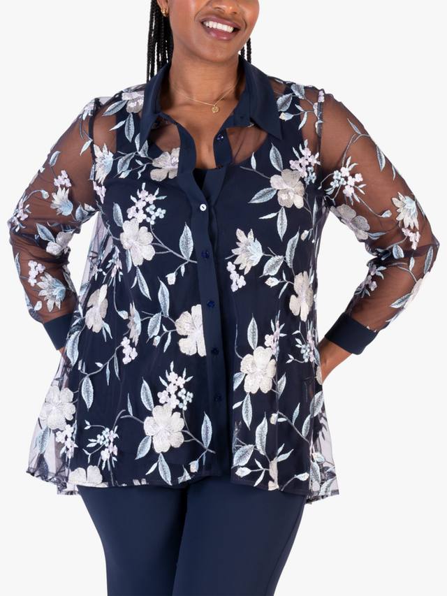 

Рубашка с длинными рукавами и цветочной вышивкой Mesh chesca, Navy/Multi