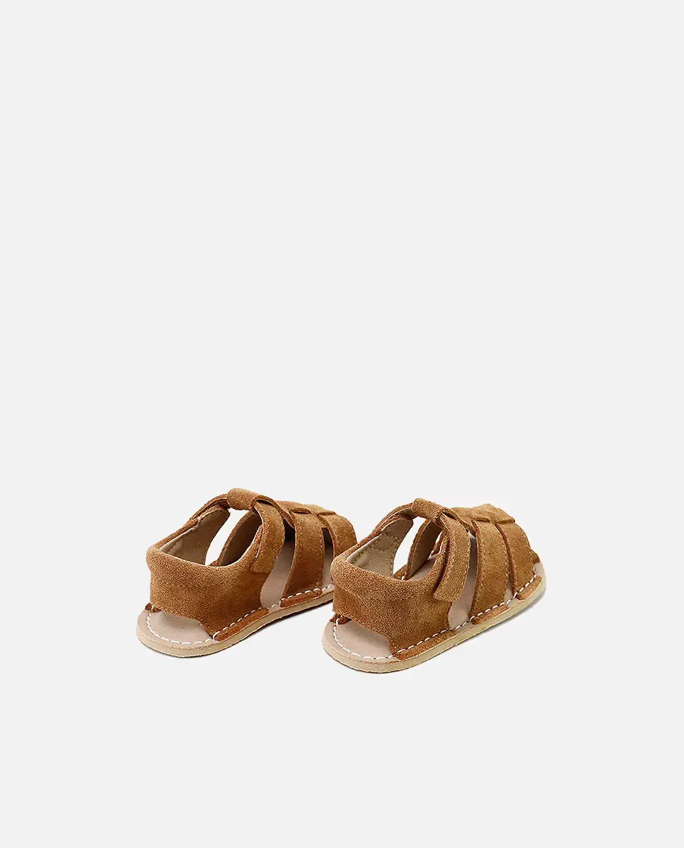 Детские босоножки-крабики barefoot из кожи с застежкой-липучкой Eli 1957, Camel — фото 2