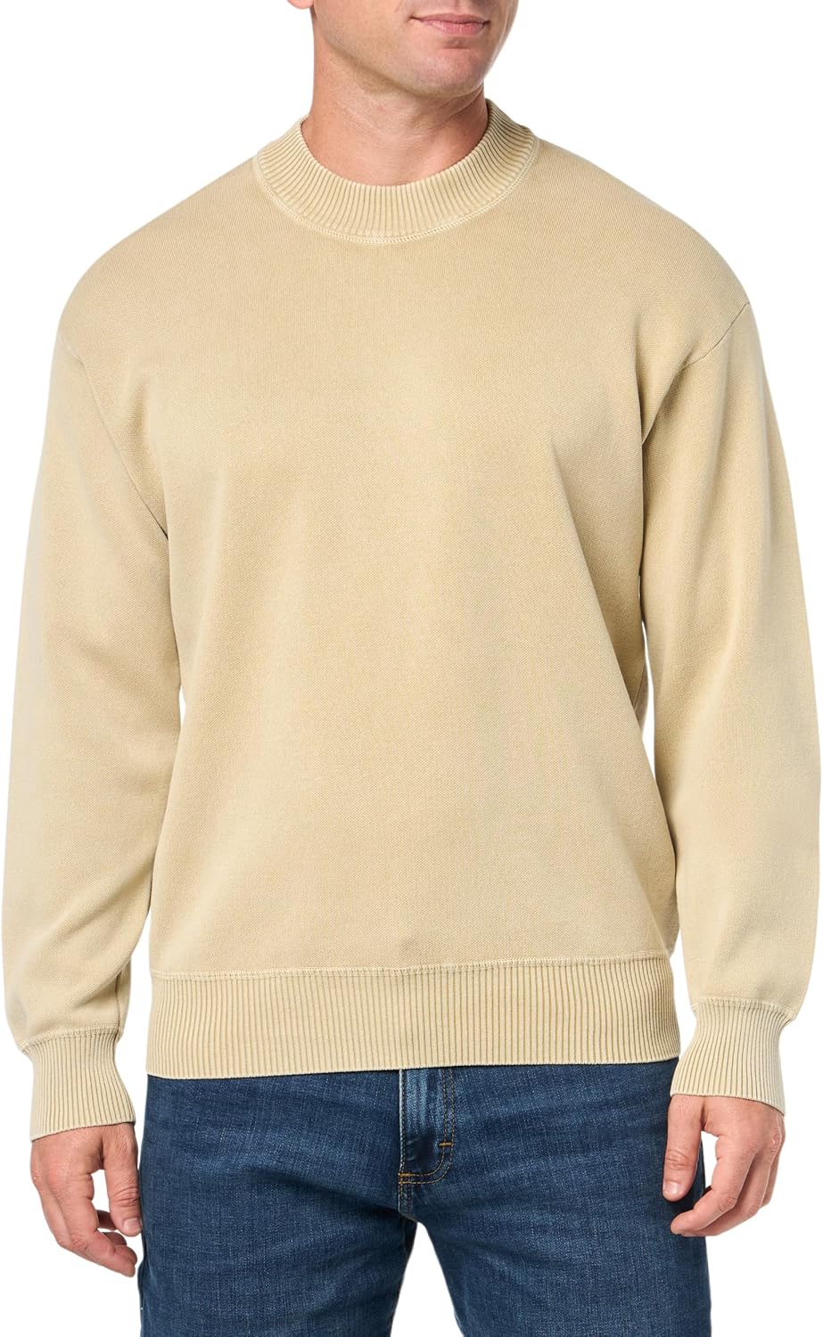 

BOSS Мужской свитер из хлопкового трикотажа расслабленного кроя с эффектом гармент-дай, Dessert Beige