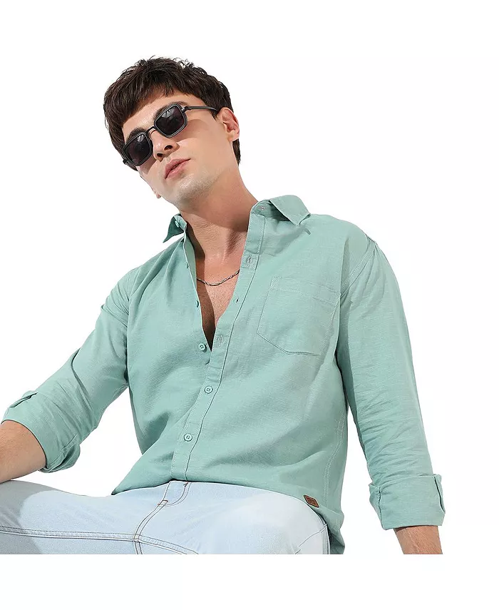 

Мужская однотонная аква-зеленая повседневная рубашка Regular Fit Campus Sutra, зеленый