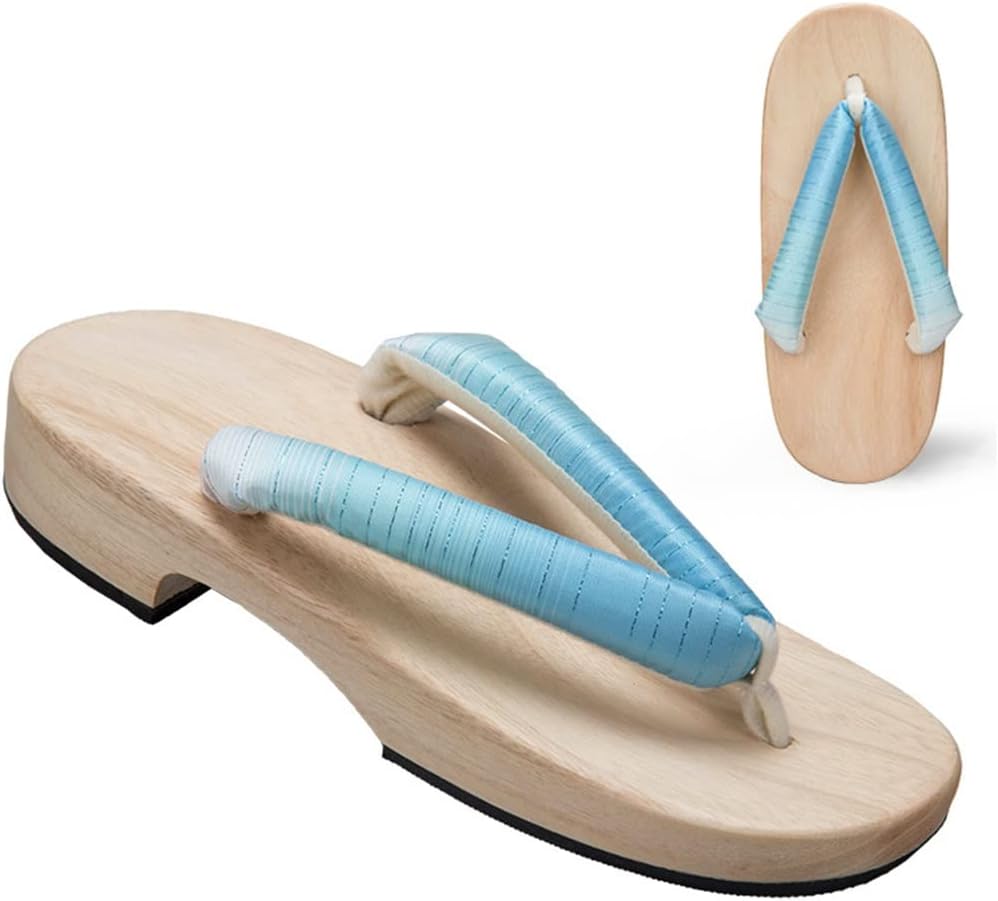 

Женские и мужские шлепанцы для дома с открытым носком, женские тапочки, традиционные деревянные сабо, сандалии Гета, с плоской подошвой, широкие, градиентные, однотонные, повседневные тапочки Kitcissl, синий