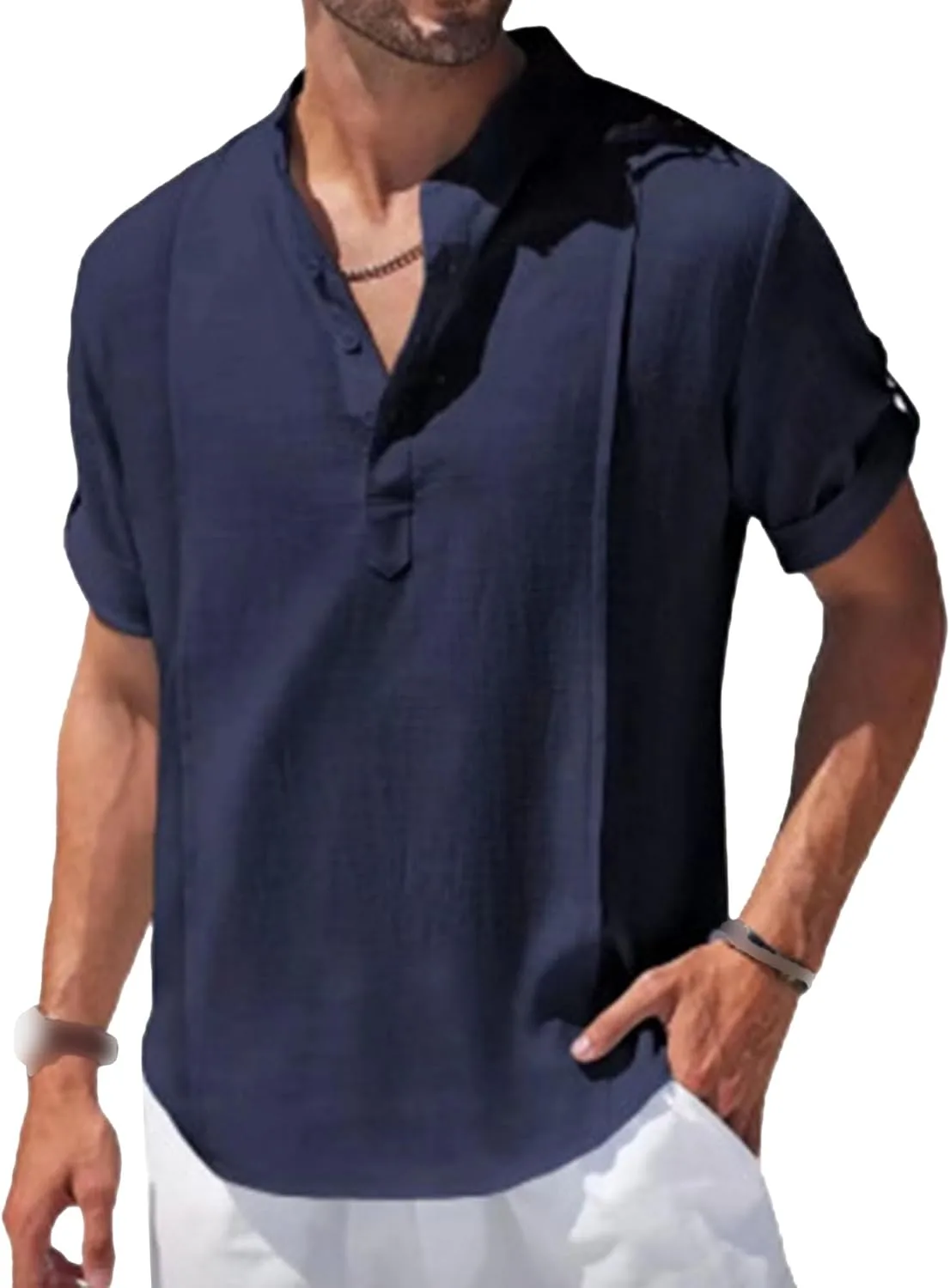 

Мужская льняная рубашка henry с короткими рукавами Gsywaipei