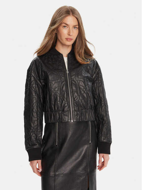 

Кожаная куртка relaxed fit Lesana 50542331 Hugo, черный