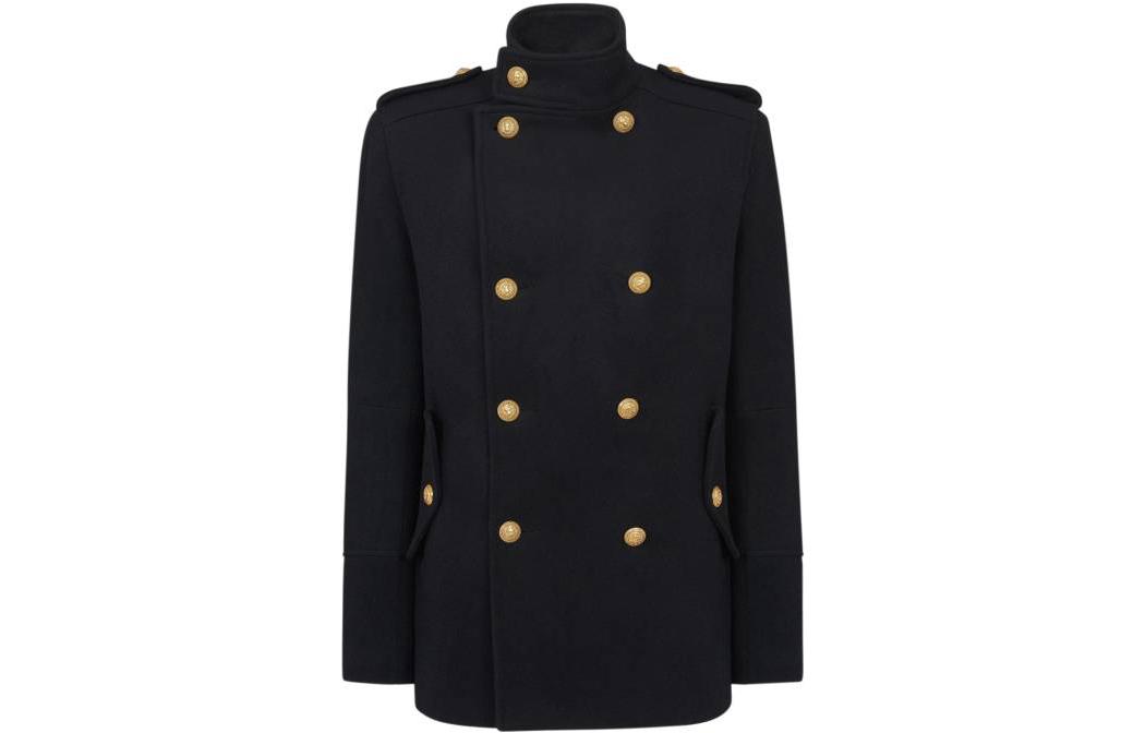 

Двубортное пальто с высоким воротником Balmain, черный