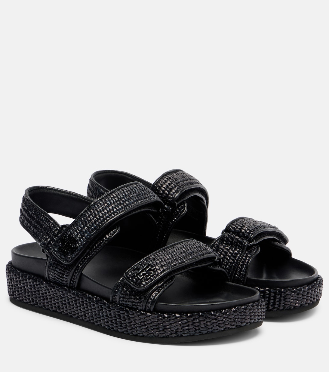 Сандалии из рафии и кожи Tory Burch, черный