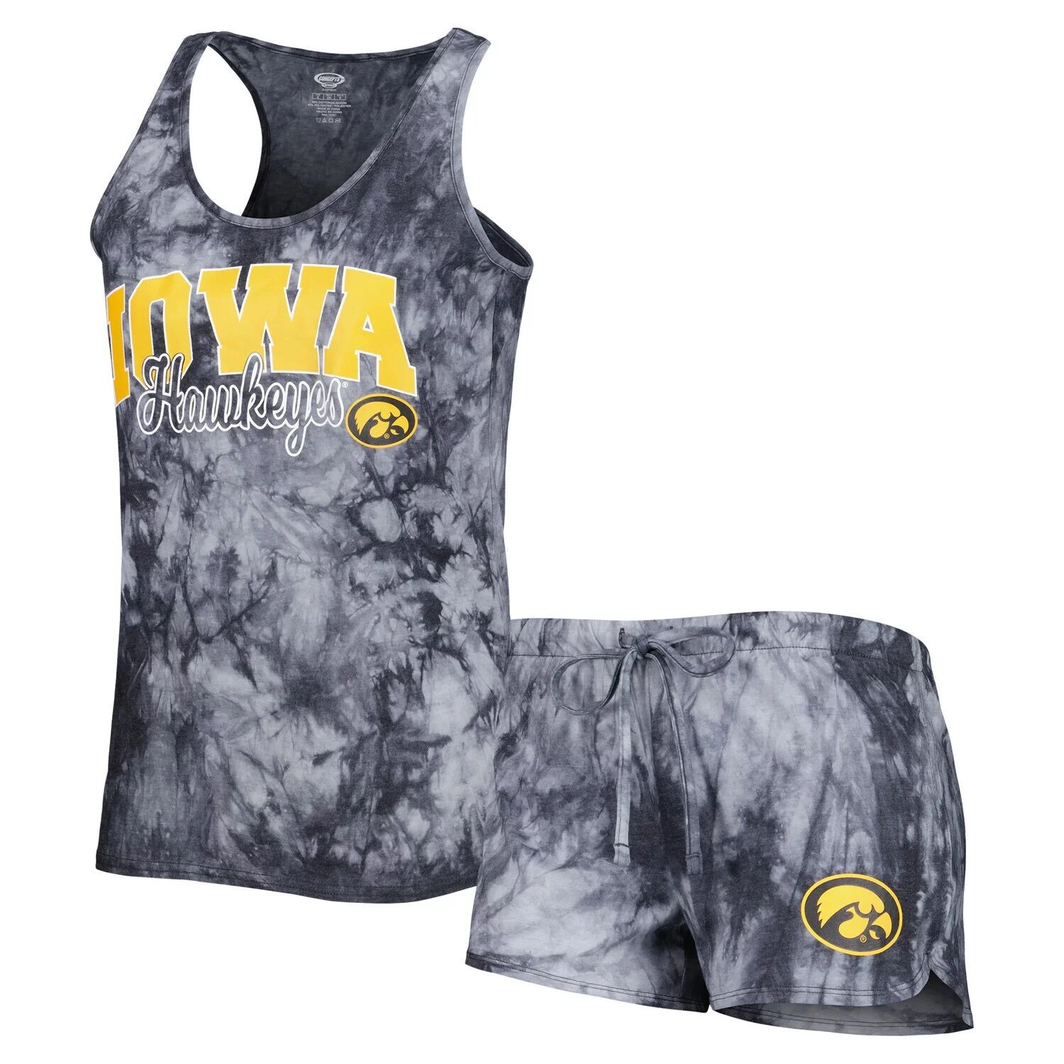 

Женский комплект для сна с майкой и шортами Concepts Sport Charcoal Iowa Hawkeyes Billboard Tie Dye