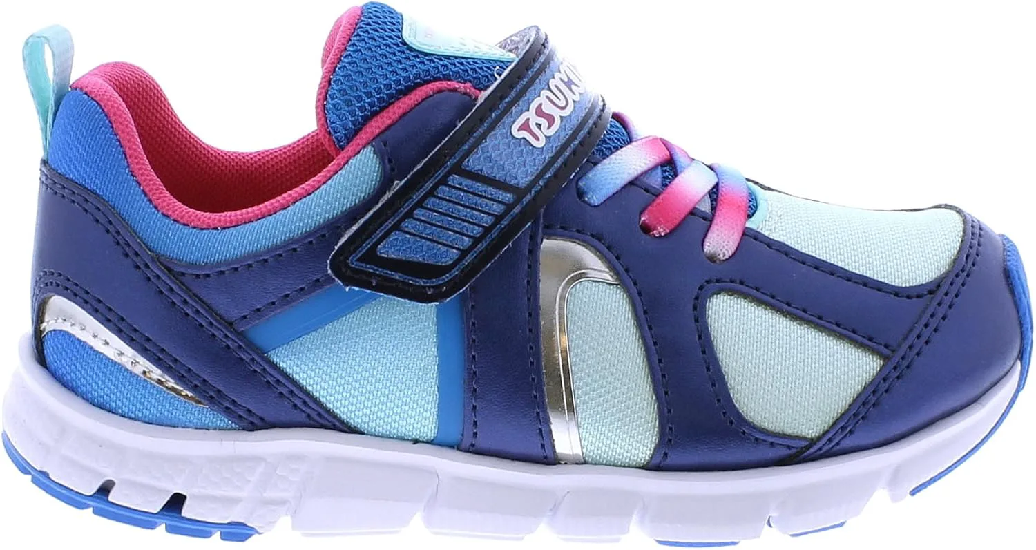 Детские кроссовки TSUKIHOSHI Rainbow Kids - с застежкой на ремешок, пригодные для стирки в машине, с широкой носочной частью и противоскользящими, немаркими подошвами, для детей 4-12 лет, темно-синий/мятный