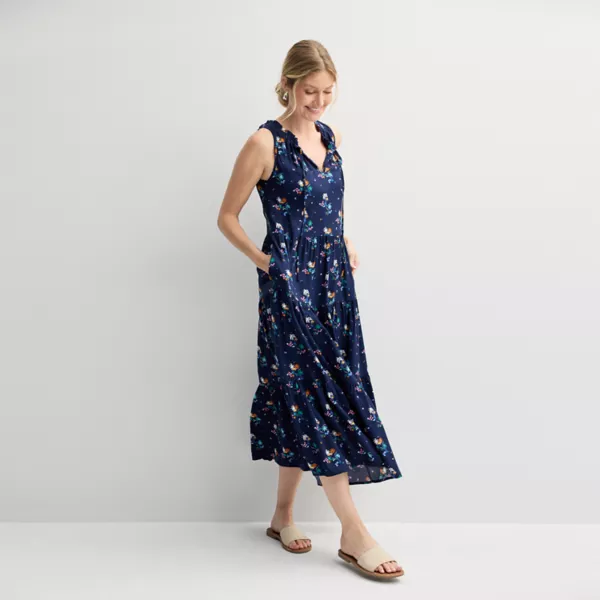 

Женское струящееся многоярусное платье макси без рукавов Croft & Barrow, цвет navy beach scenic