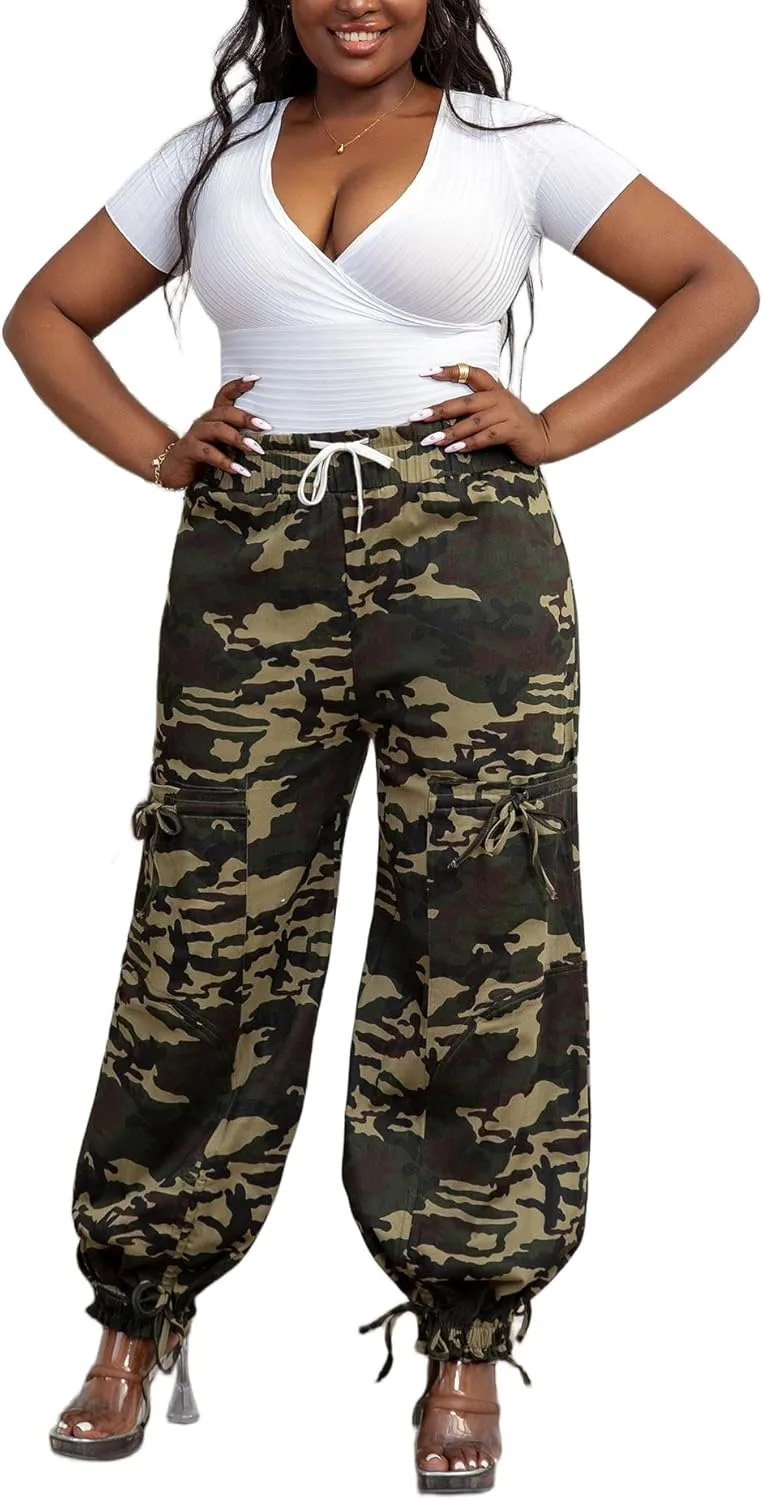 

Женские камуфляжные карго-джинсы с высокой талией XNMHL