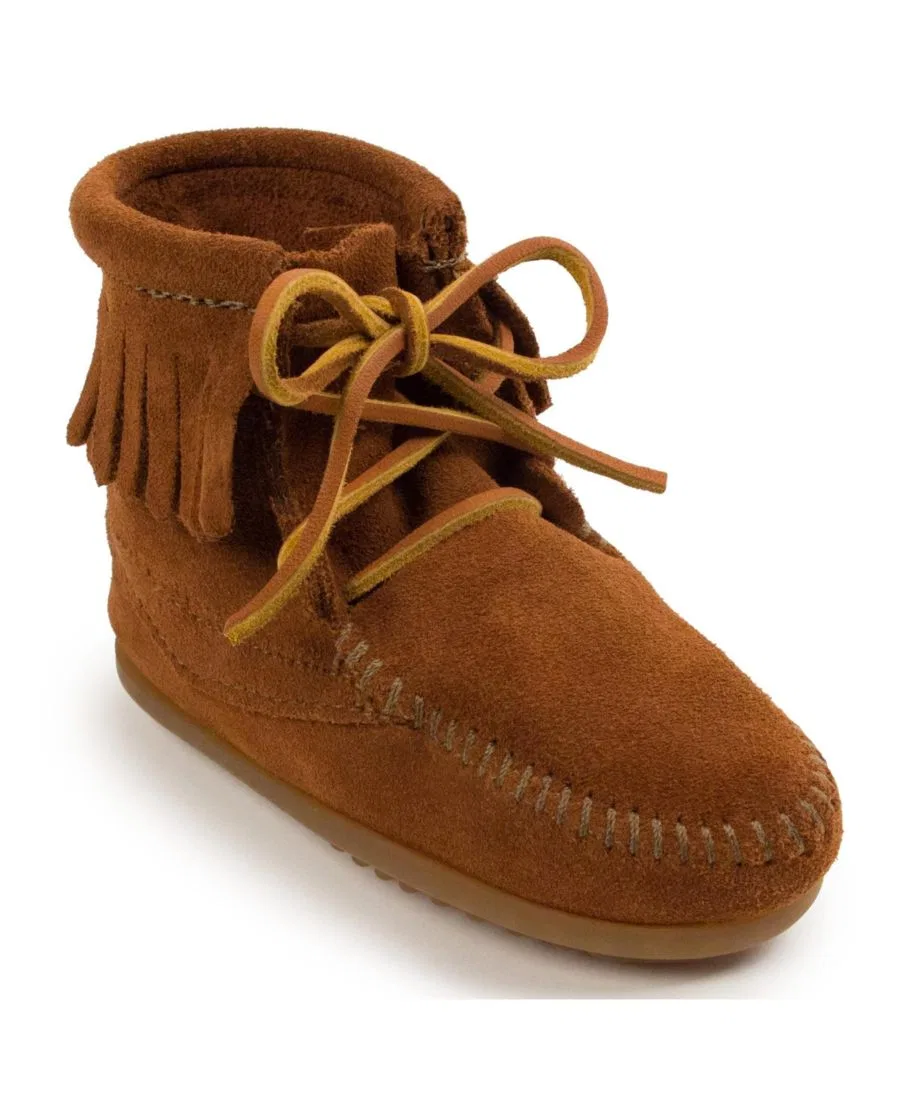 Детские замшевые ботинки-трамплины на шнуровке для девочек Minnetonka, коричневый