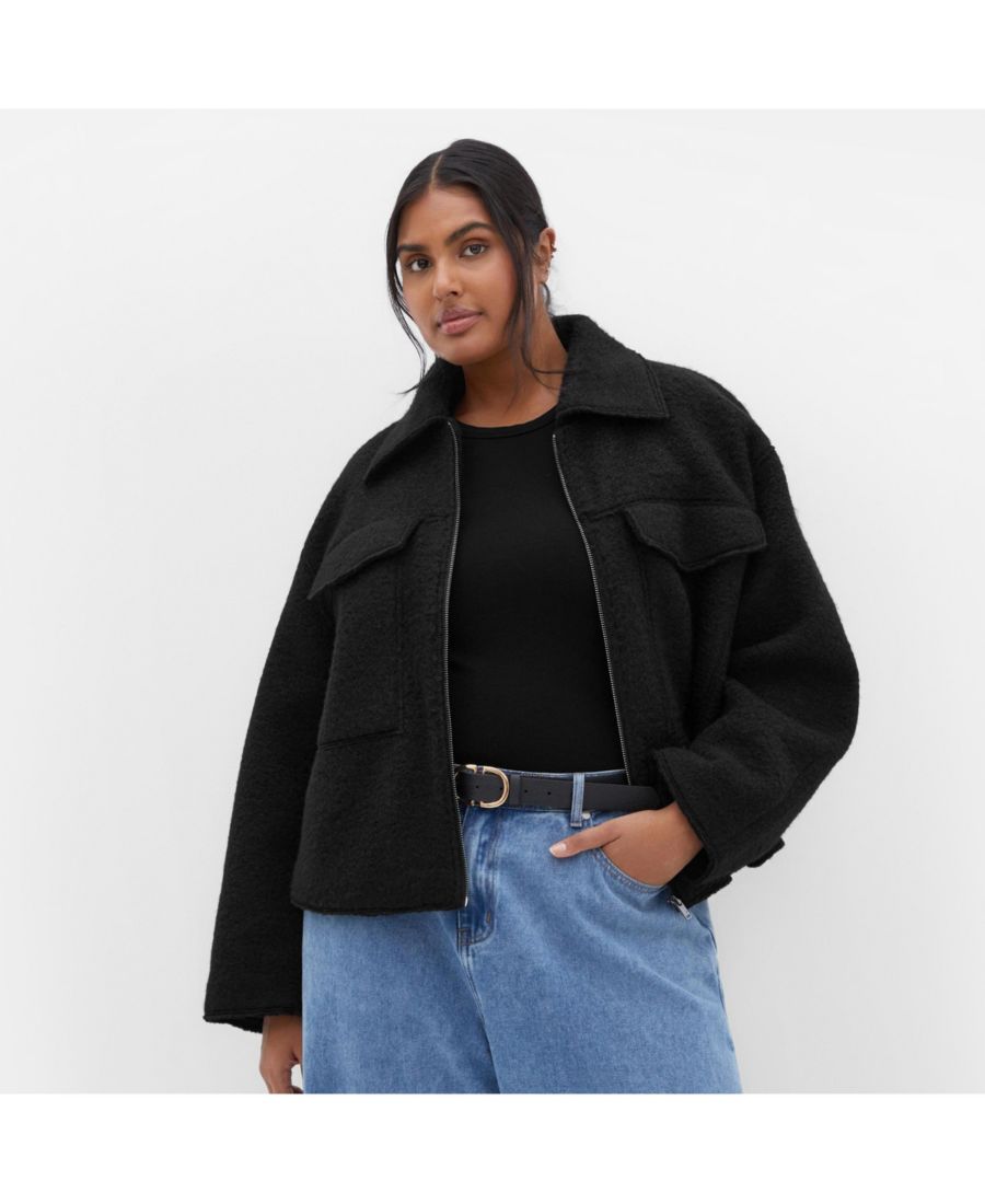 

Куртка-бомбер большого размера на молнии спереди CITY CHIC, Black