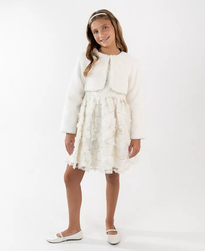 

Детский комплект для девочек 7-16 лет: платье с круглым вырезом и жакет 2 предмета Rare Editions, слоновая кость/кремовый