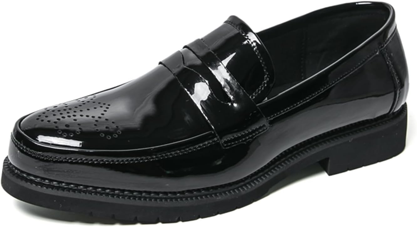 

Мужские слипоны QKLMWES из лакированной кожи, классические лоферы с круглым носком, низкий каблук, противоскользящие, удобные, нарядные туфли для бизнеса, официальных мероприятий, офиса, повседневной носки и прогулок, черный