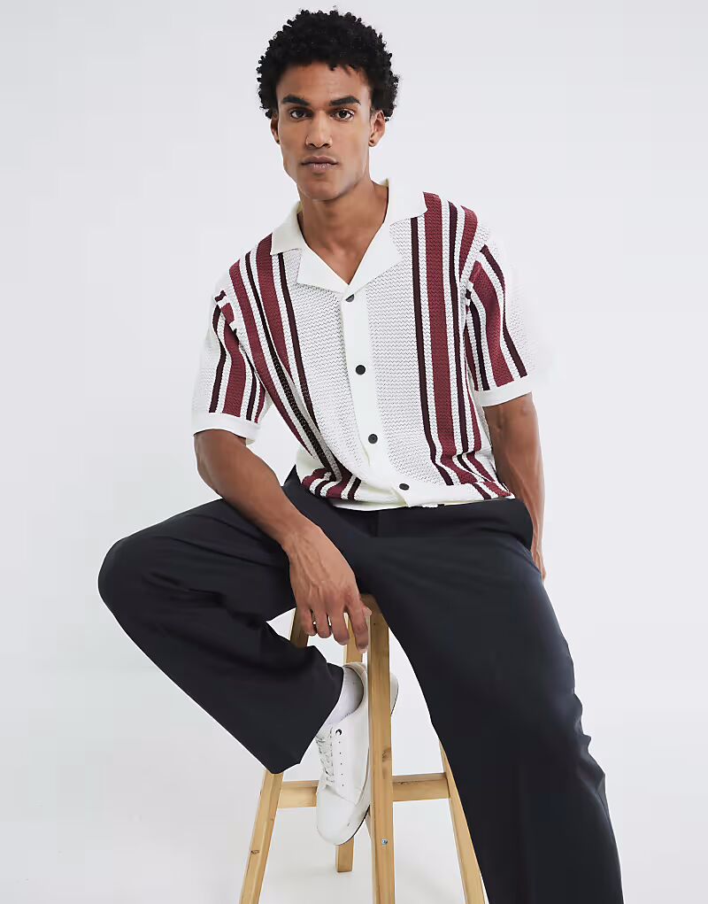 

Рубашка River Island White с короткими рукавами и текстурированной полоской цвета экрю