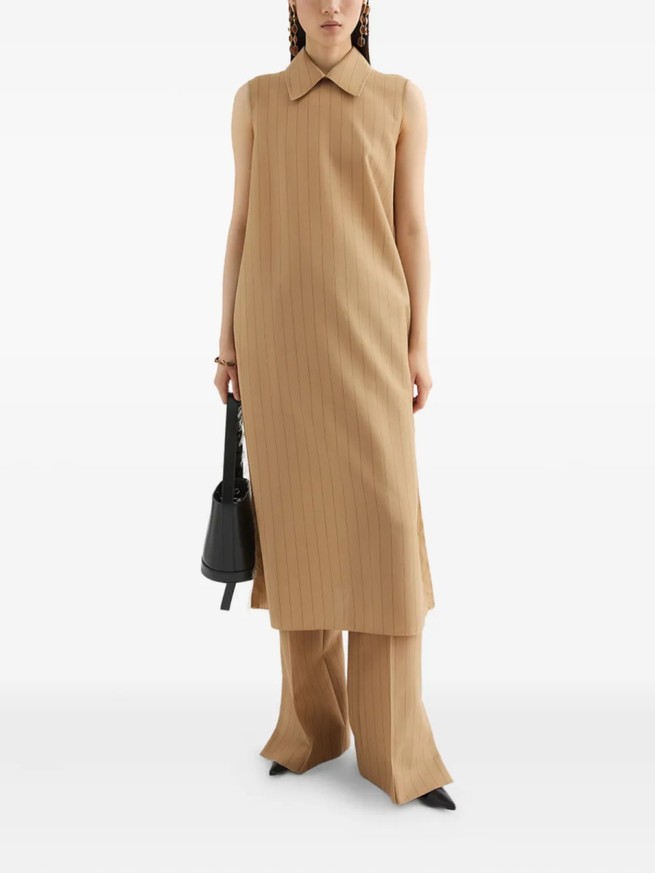 Jil Sander платье миди в тонкую полоску, нейтральный — фото 2